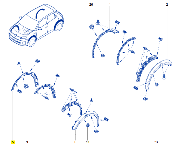 Renault 5 E-Tech Sol Ön Çamurluk Dodiği 638131300R