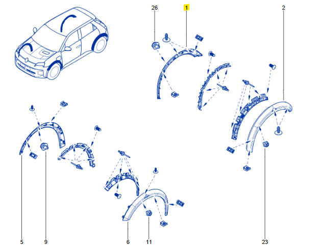 Renault 5 E-Tech Sol Arka Çamurluk Dodiği 767193148R